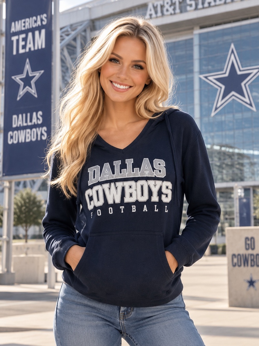 Dallas Cowboys Womens Hoodie M Navy Silver Glitter NFL Football Pullover DCC